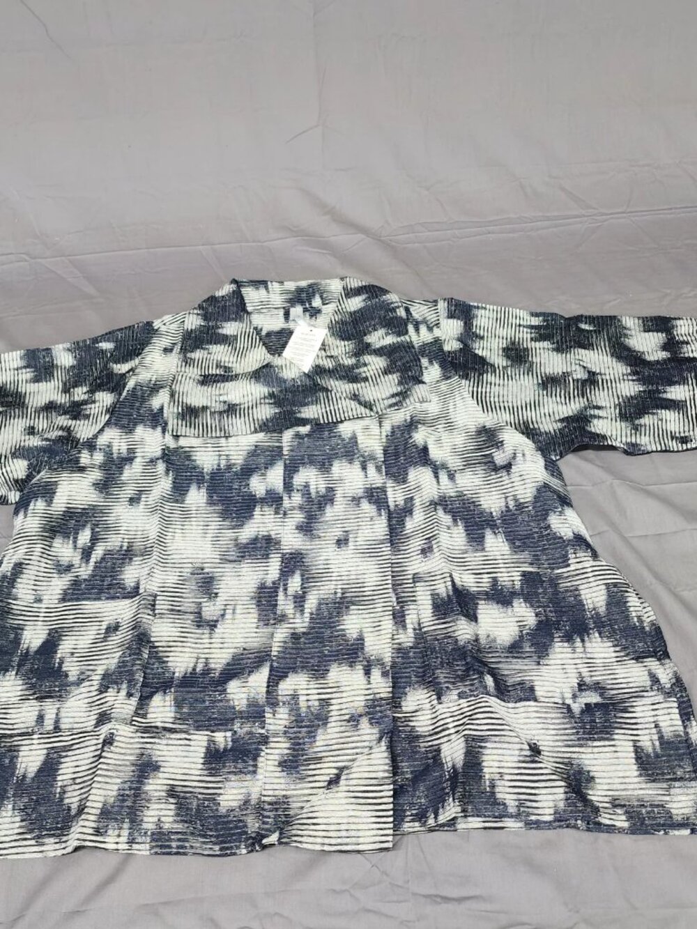 Marla Wynne Womens Plus 3X Inky Blue Abstract Pleated Topper Jacket Open Front